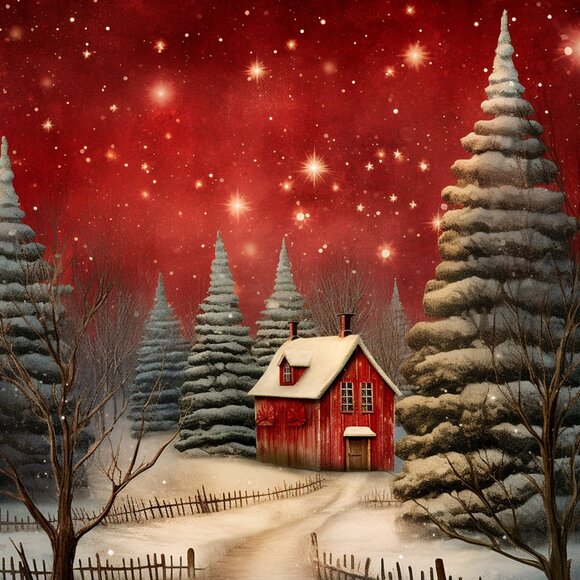 Animated Farm Winter Christmas Prints 11x14 Matted Snowy Landscape - Picture 3 of 6